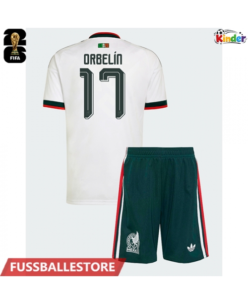 Günstige Mexiko Orbelin Pineda #17 Auswärts Trikotsatzt Kinder WM 2026 Kurzarm (+ Kurze Hosen)